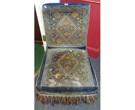 A Low Tapestry Upholstered Chair, together with a late 19th century mahogany purdonium and an octagonal table (3).