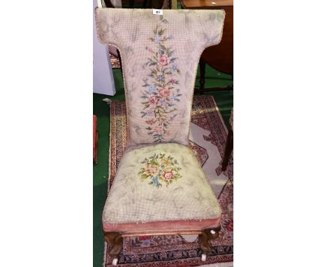 A Lovely 19th Century Prie Dieu Chair; with original tapestry seat on cabriole supports.