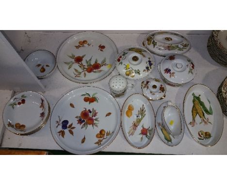 A Large Quantity of Royal Worcester Evesham Dinner; to include two large circular platters, flour shaker, oval dishes, bowls,
