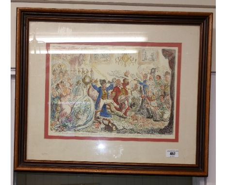 A Framed and Glazed Colour Print after James Gillray, Titled 'News from Calabria! Capture of Buenos Ayres!'.
