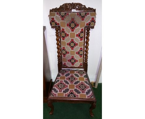 A 19th Century Mahogany Framed Prie Dieu Chair; with Tapestry and Beadwork Upholstery.