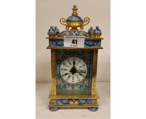 A Brass and Cloisonné Carriage Clock; with turquoise ground .  €80-120
