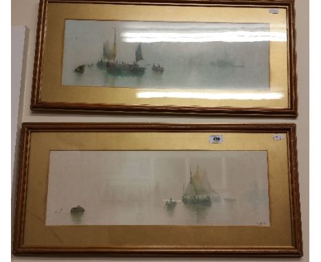 A Pair of Gilt-Framed Shipping Prints after E. Fletcher, together with a woolwork picture in a good wedge rosewood veneer fra