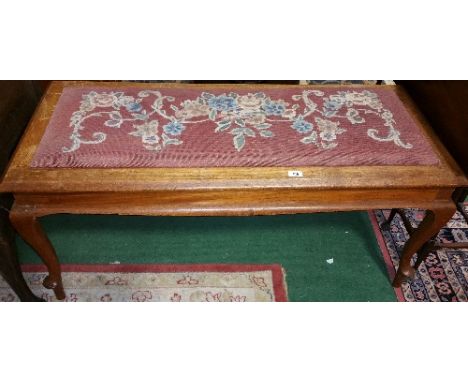 An Early 20th Century Duet Stool with Tapestry Seat Standing on Cabriole Legs.