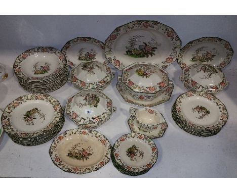 A Doulton 'New Chantilly' Pattern Part Dinner Service; to include a soup tureen, ladle and underdish, three further vegetable