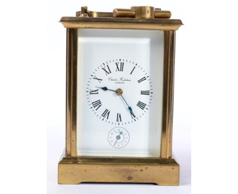 A brass striking alarm carriage clock, 15cm high