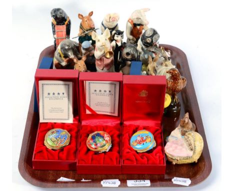 Beswick pig band, Halcyon Days enamel trinket boxes etc 