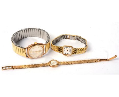 A lady's 9 carat gold wristwatch signed Regency; a 9 carat gold gents wristwatch signed Record; and a plated lady's Rotary wr