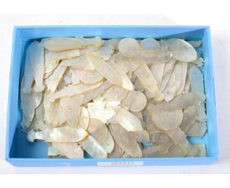 A quantity of Chinese mother of pearl gaming counters mostly as fish