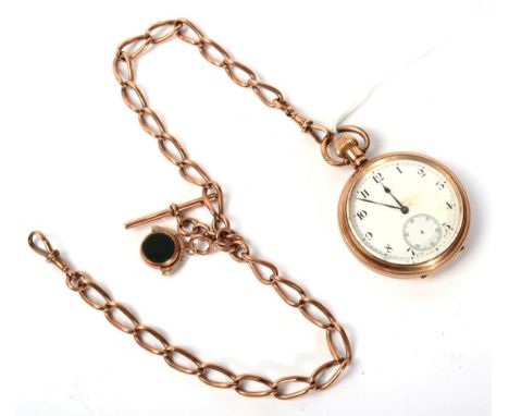 A gold plated pocket watch; and a 9 carat gold curb link chain with attached swivel seal 