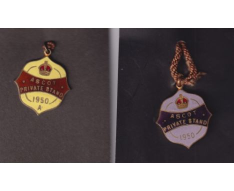 Horseracing, Royal Ascot, two different enamel badges for Ascot Private Stand 1950, one being alternative 'A' badge, both wit