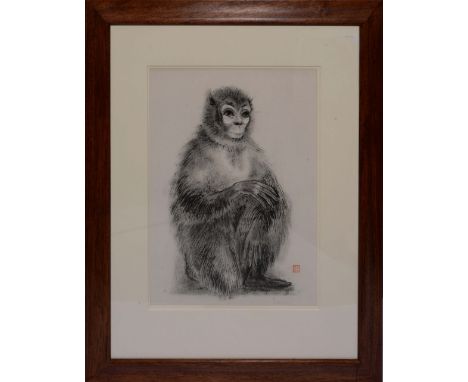 MADELEINE PEARSON (EARLY 20TH CENTURY ENGLISH SCHOOL) A study of a monkey, pen and wash, signed with a red Chinese seal, 22 x