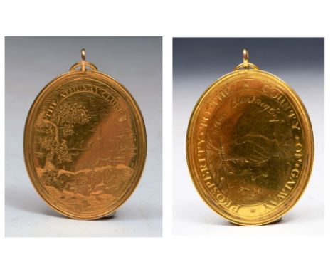 A GEORGE II GOLD MEDALLION engraved 'Prosperity to the Country of Galway'  to John Blakeney Esq. and dated 1729, engraved ver