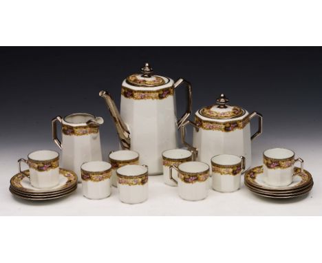 A LIMOGES PORCELAIN COFFEE SERVICE consisting of nineteen pieces including a coffee pot, sucrier, milk jug, eight coffee cans