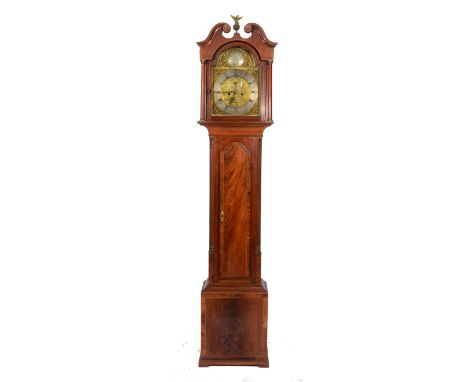 A SCOTTISH MAHOGANY LONGCASE CLOCK, the arched brass dial signed G Sutherland Elgin, with silvered chapter ring, Roman numera