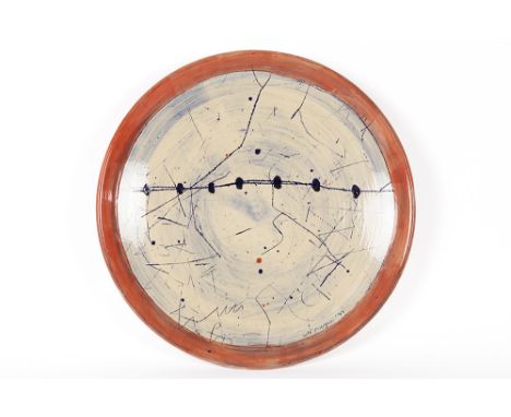 MORGAN COLE (° 1950)Cole Morgan signed ceramic plate with a polychrome decor titled "Birds on a wire"  - dated 1997 with expo