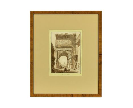 antique hand colored lithograph with a view of RomeAntieke ingekleurde litho : "Triomfboog van Titus op het Forum Romanum"  -