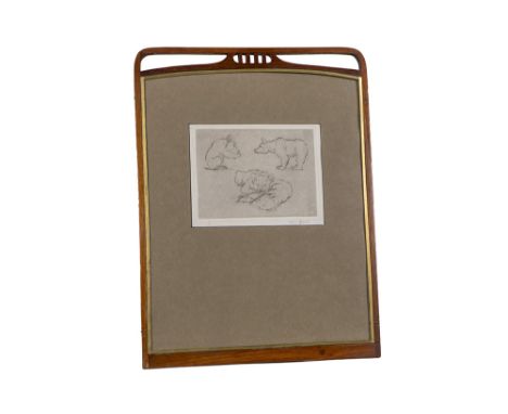nice Art Nouveau frame in the style of Serrurier-Bovy with an etching, signed Auguste Gaul Mooie Art Nouveau-kader in de stij