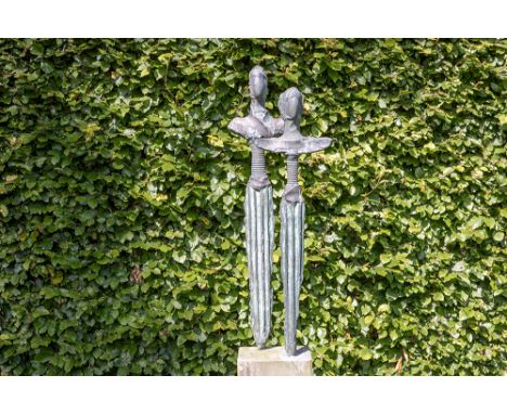 TONNAER DÉSIRÉE (° 1955)20th Cent. double sculpture in bronze titled "The two peacocks" with monogram of Désirée Tonnaer THIS