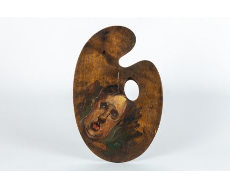 GYSIS NICOLAS (1842 - 1901) 19th Cent. Greek oil on an oval painter's palette with a man's portrait (maybe a self-portrait) -