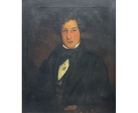 English School (Early 19th century): Half Length Portrait of a Regency Period Gentleman, oil on canvas unsigned, housed in mo