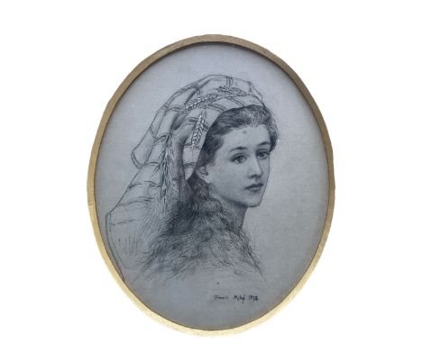 By and After Frank Miles (British 1852-1891): 'Ruth' Oval Head and Shoulders Portrait of a Girl with Wheat in Her Hair, 19th 