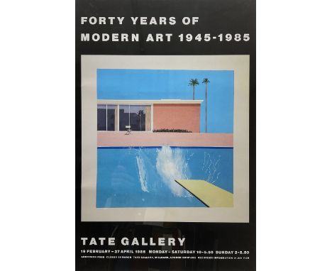 After David Hockney (British 1937-): 'Forty Years of Modern Art 1945-1985' - Tate Gallery Exhibition Poster, colour print 55c