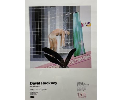 After David Hockney (British 1937-): 'David Hockney - Seven Paintings' - Tate Gallery Exhibition Poster, colour print 58cm x 