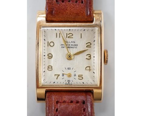 A lady's 18k Pallas manual wind wrist watch, on a leather strap, case diameter 21mm.