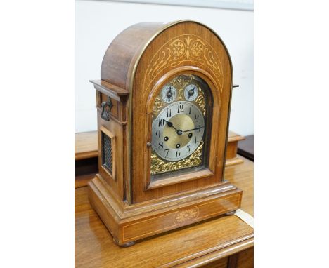 A late Victorian marquetry inlaid rosewood chiming bracket clock, height 45cm