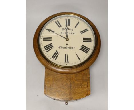 A Victorian oak single fusee drop dial wall clock