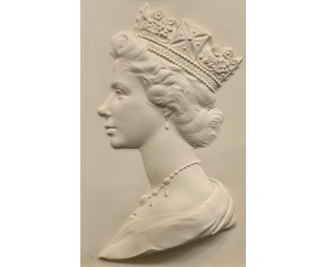 Arnold Machin OBE R.A., A Royal Worcester porcelain plaque, Portrait of Her Majesty Queen Elizabeth II, number 230/1000, 33 x