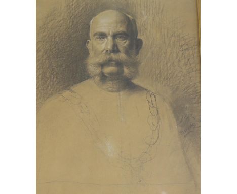 Leopold Horovitz (1838-1917), chalk and charcoal preparatory drawing for a portrait of Kaiser Franz Joseph I, signed and date