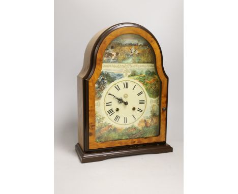 A Victorian style maple mantel clock, 37cm high