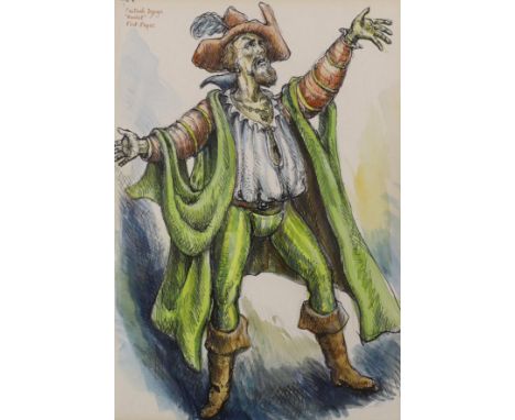 Modern British, watercolour, Costume design for 'Hamlet' First Player, 25 x 18cm