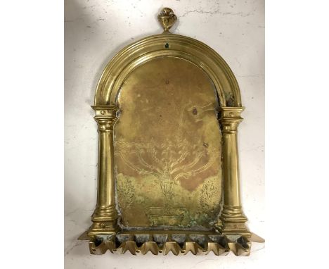 Judaica - an 18th/19th century Italian brass Hanukkah lamp, 33cm high