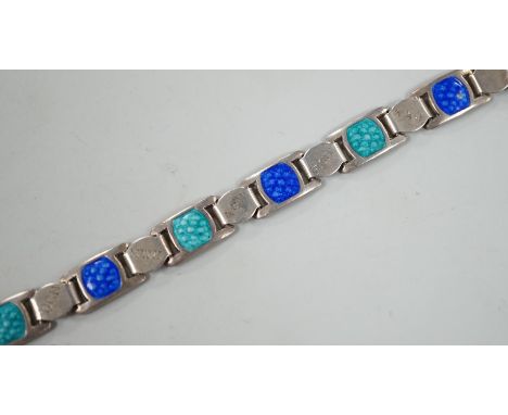 An Edwardian silver and two colour enamel bracelet, engraved with initials and words, 19cm.