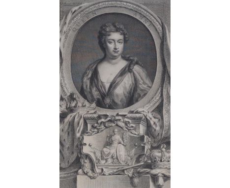 Jacobus Houbraken after Sir Godfrey Kneller, line engraving, 'Queen Anne', published 1744 in Portraits of Illustrious Persons