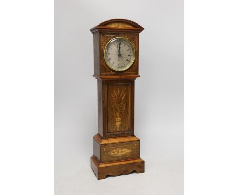 An Edwardian miniature inlaid longcase clock with silvered dial, 46cm