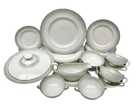 Royal Doulton Berkshire pattern dinner service for six, comprising dinner plates, side plates, dessert plates, bowls, twin ha