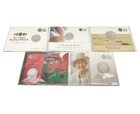 Five The Royal Mint United Kingdom fine silver twenty pound coins, dated 2013 'A Timeless First', 2014 'Outbreak', 2015 'The 