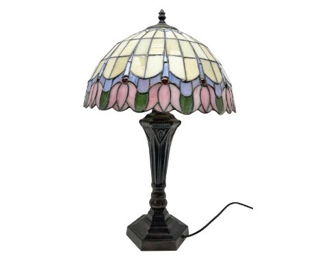 Tiffany style table lamp with leaded shade