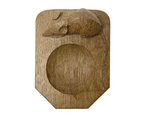 Mouseman oak pin tray, canted rectangular form with carved mouse signature, by the workshop of Robert Thompson, Kilburn, L10c