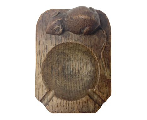 Mouseman oak ashtray, canted rectangular form with carved mouse signature, by the workshop of Robert Thompson, Kilburn, L10cm