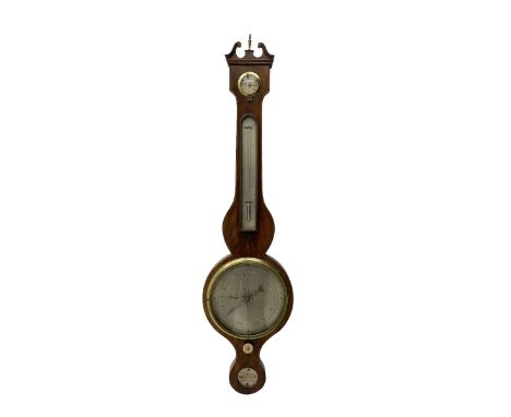 Late 19th century mahogany  mercury barometer by  Ciceri &amp; Pine Edinburgh -  with a swans neck pediment, brass finial and