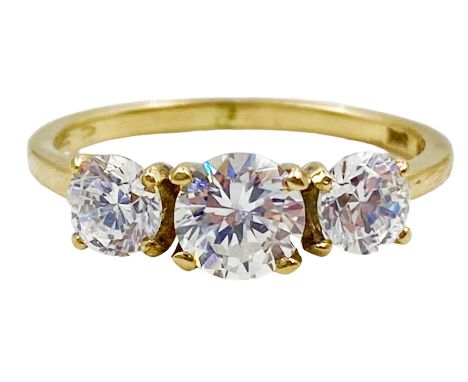 9ct gold three stone cubic zirconia ring, hallmarked Condition Report:Approx 1.7 grams, size K