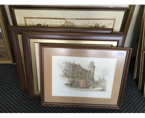 Eight framed prints to include landscape scenes, St James’ Palace and Anglian maps, including works by Wendy Reeves.