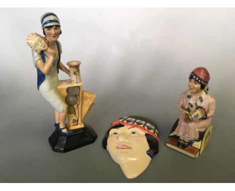 A Kevin Francis Ceramics Clarice Cliff limited edition Art Deco Figure, Face Mask and Little Clarice.