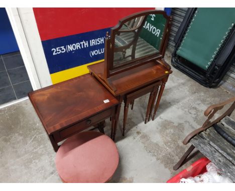 NEST TABLE, FOOTSTOOL, MIRROR AND SMALL LAMP TABLE 