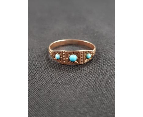 ANTIQUE 10K ROSE GOLD AND 3 STONE TORQUOISE RING